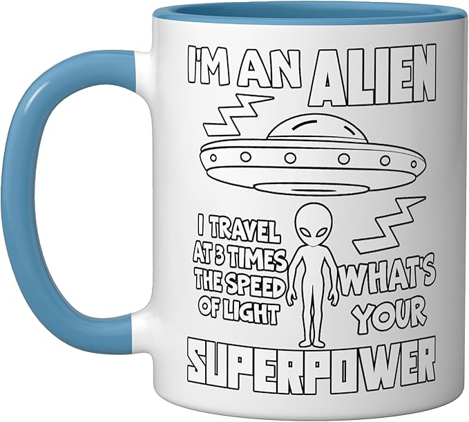 I'm An Alien Silhouette First Contact Space Apparel Ceramic Mug, Blue/White