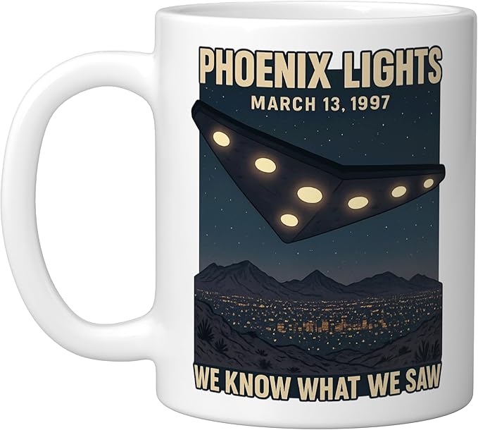 Phoenix Lights UFO V Shaped Flying Saucer Alien Ceramic Mug, White