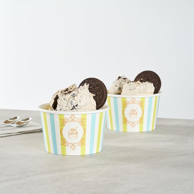Restaurantware Ice Cream Cups 50 Pack of 8 oz Leak-Resistant Disposable Dessert Bowl Frozen Yogurt Cup Round Paper Container For Cold And Hot Desserts