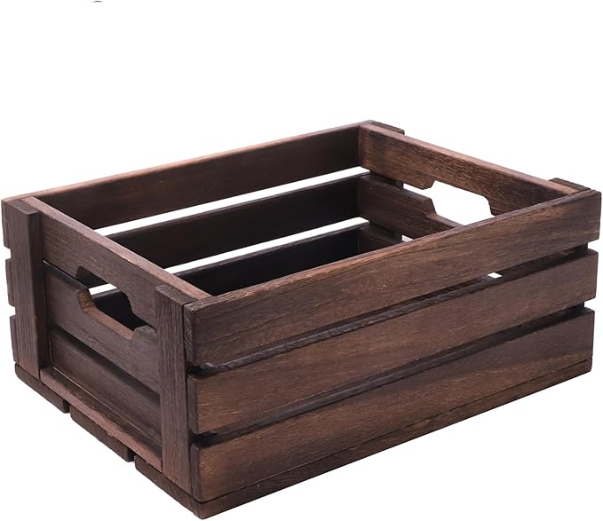 Rustic Vintage Finished 2 Packs Wooden Crate with Handles - Nesting Storage Display Organization Crate for Party Office Bedroom Kitchen and Closet