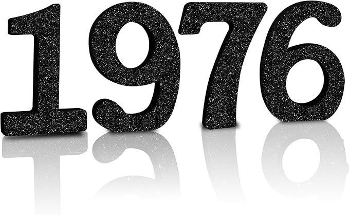 TONIFUL 4 Inch 1976 Black Glitter Table Centerpiece Sign 1976 Number Block for 50th Birthday Decoration,Fifty Years Old Birthday Table Decoration,Class of 1976 Reunion Decorations or Anniversary