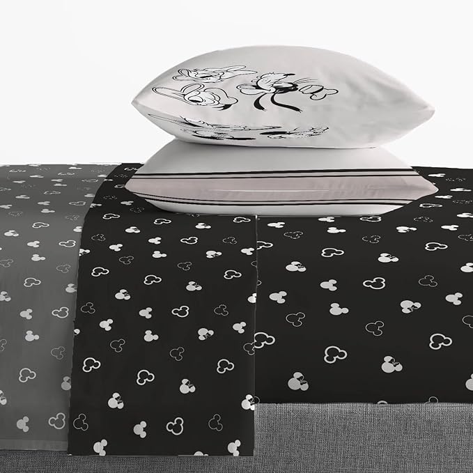 Jay Franco Kids Sheet Set with Fitted, Flat Sheets & Pillow Cover - Ultra-Soft Bedding with Pillowcase for Room Decor, Black - Mickey and Friends, 4 Piece Queen