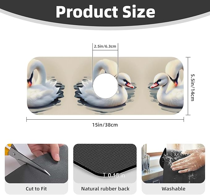 Cute Little swan Printed Faucet Absorbent mat, Suitable for bathrooms, Kitchens, and Other Sink Areas.