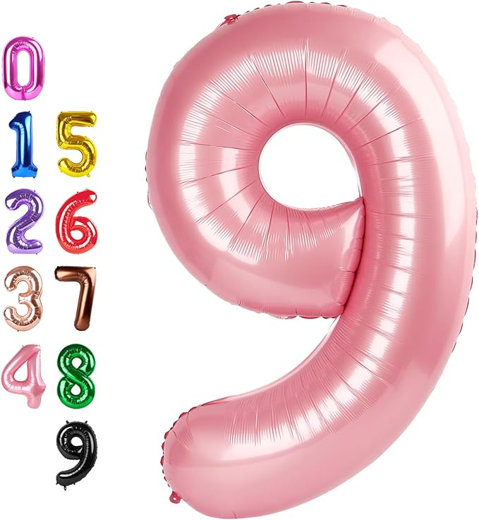 9Th Birthday Decorations 9 Number Balloons, Happy Birthday Decoration for 9th, Pearl Pink Balloon Numbers 40 Inch for Girls Boys Women Men Engagement, Bridal Shower Party
