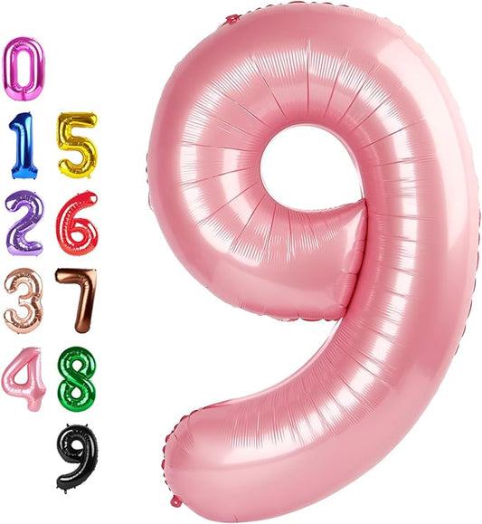 9Th Birthday Decorations 9 Number Balloons, Happy Birthday Decoration for 9th, Pearl Pink Balloon Numbers 40 Inch for Girls Boys Women Men Engagement, Bridal Shower Party