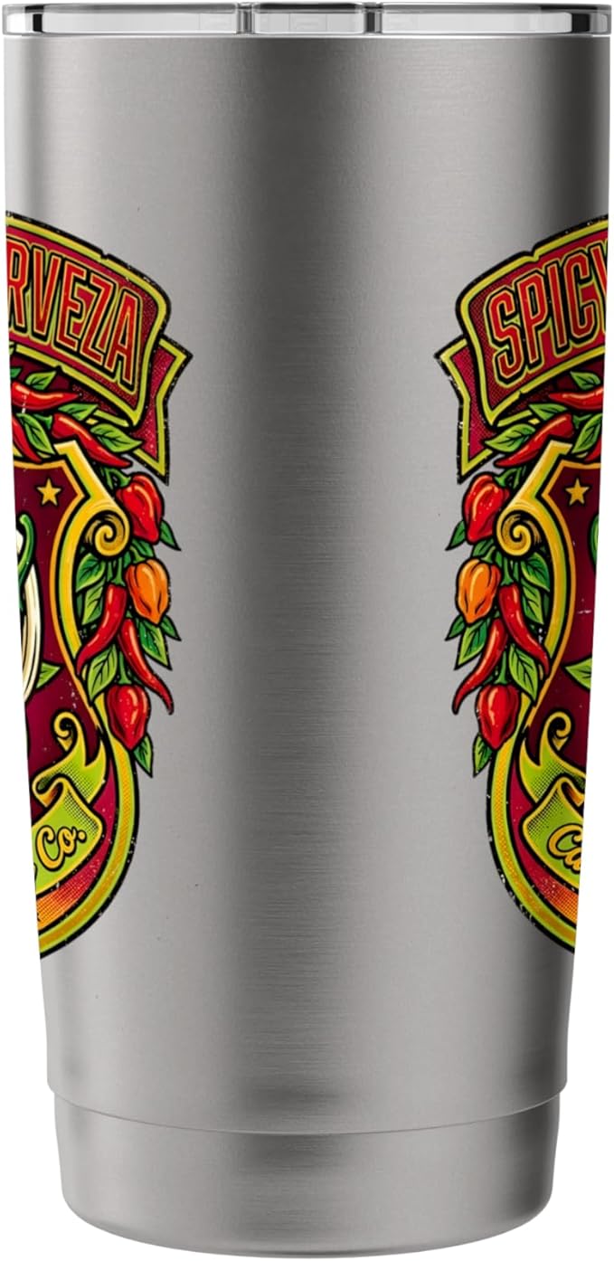 Spicy Fuego Cerveza Chili Texas Drinking Vintage Beer Label Stainless Steel Insulated Tumbler