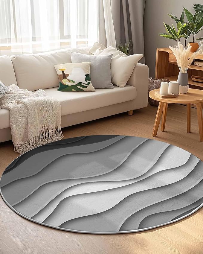Round Area Rug,Gray Stripe Gradient Color Block Water Ripple Circle Living Room Rug Non-Slip Rugs Indoor Carpet,Ombre Abstract Geometric Art Soft Comfort Rugs for Bedroom KidsRoom Nursery