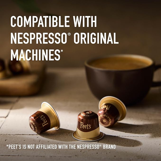 Peet's Coffee, Dark and Medium Roast Espresso Capsules Variety Pack with Decaf, Compatible with Nespresso Original Machine, Arabica Coffee - Intensity 8-11, 50 Count (5 Boxes of 10 Espresso Capsules)