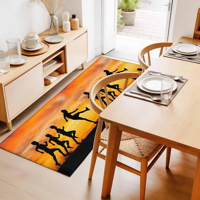 Runner Rug for Bedroom Hallway, Football Sports Competition Kitchen Runner Rugs Area Rug 2x6ft, Sunset Background Washable Soft Floor Carpet for Entryway Stair