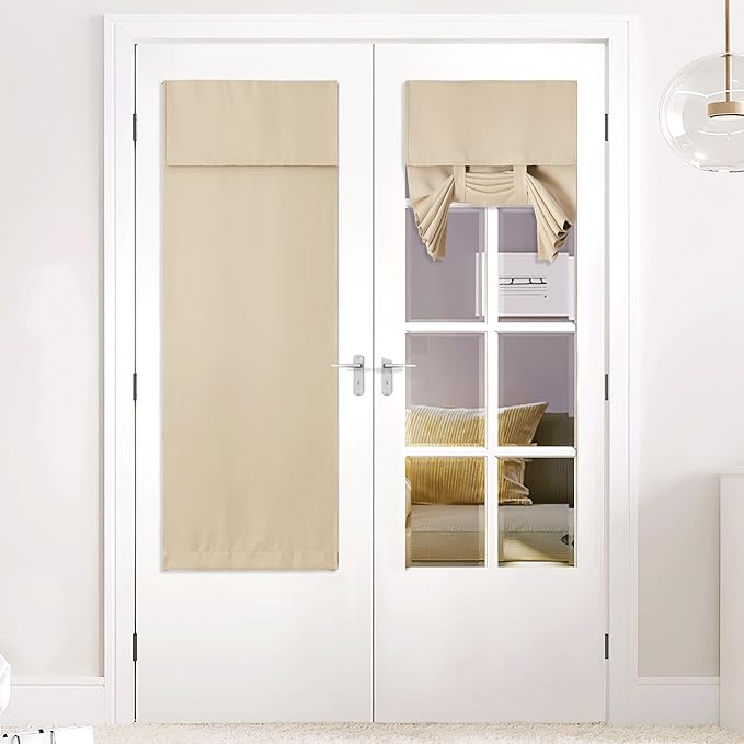NICETOWN Blackout French Door Curtains Blinds for Door Window Shade Patio Curtain Covering for Privacy Tie Up Thermal Insulated Linen Front Cover Drapes, W26 x L68 Inch, 1 Panel, Navy Blue