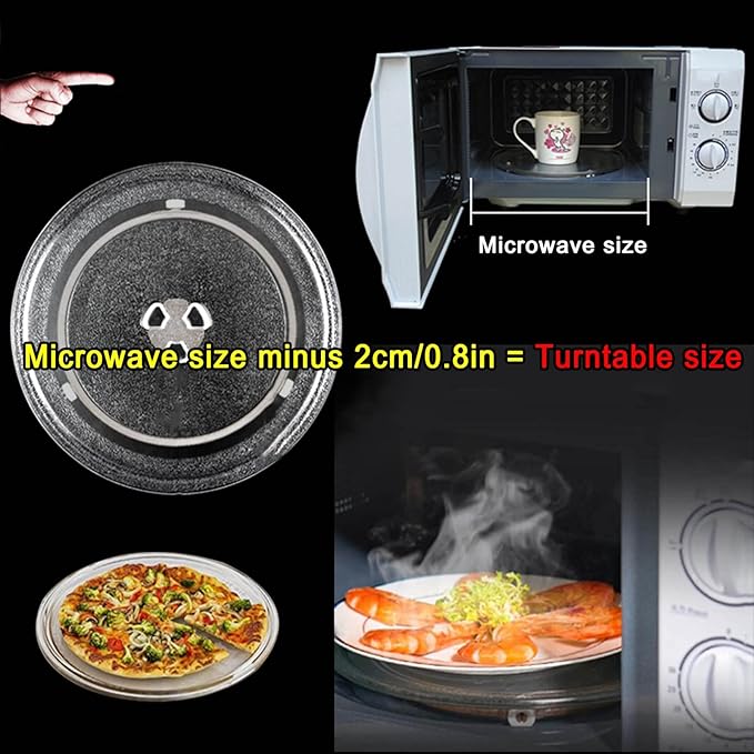 Replacement Microwave Glass Plate, 9.6 to 12.4 Inch Universal Turntable Tray with 3 Fixtures, Scratch-Resistant Flat Base for Small and Medium Ovens