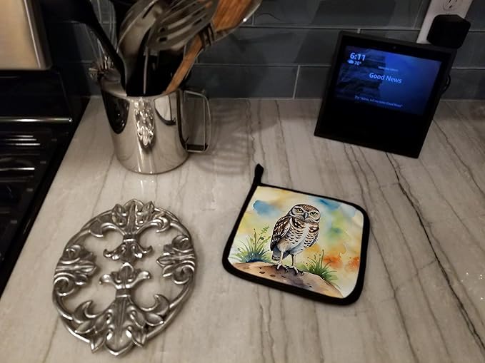 Caroline's Treasures Burrowing Owl Pair of Pot Holders Kitchen Heat Resistant Pot Holders Sets Oven Hot Pads for Cooking Baking BBQ, 7 1/2 x 7 1/2