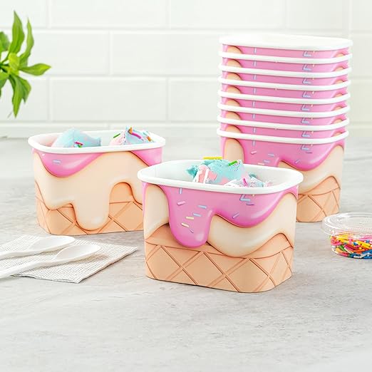 Coppetta 12 Ounce Dessert Cups, 50 Greaseproof Ice Cream Cups - Lids Sold Separately, For Hot And Cold Foods, Vanilla Strawberry Swirl Paper Yogurt Bowls, Disposable, Sturdy - Restaurantware