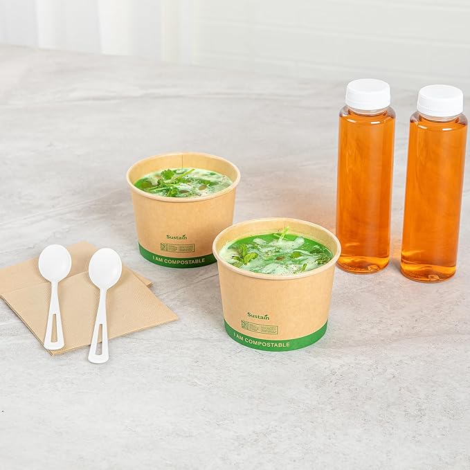 Restaurantware Paper Soup Containers 200 Pack Of 16 oz Disposable Kraft To Go Hot Soup Serving Bowls BPI-Certified Compostable Leakproof Stackable Food Containers For Noodles, Pasta And Desserts