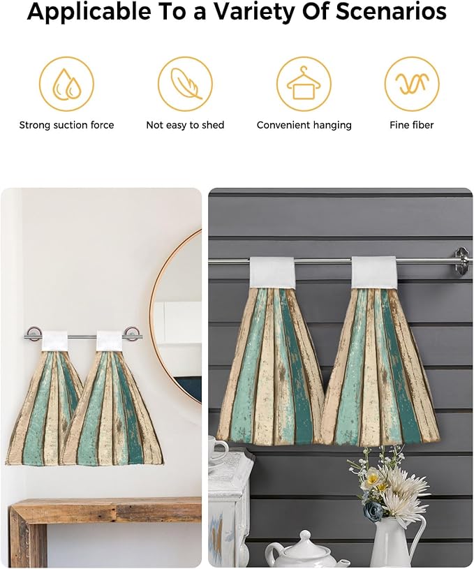Alandar Home Kitchen Tie Towel Set of 1, Farm Brown Wood Board Retro Absorbent Soft Hand Towels for Bathroom Hanging Towels, Farm Shabby Wood Grain Fast Drying Cleaning Cloth with Loop