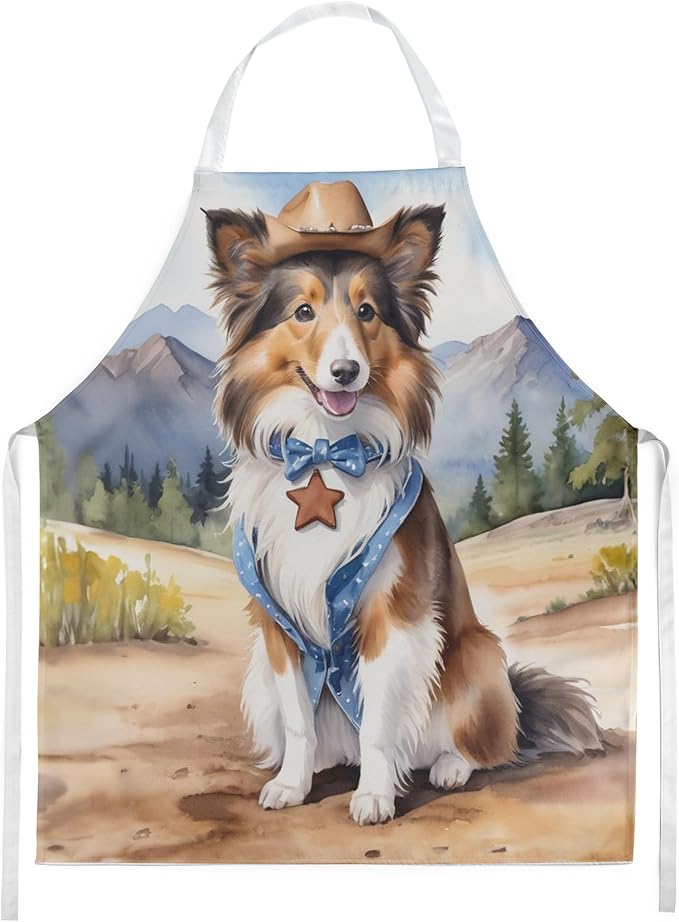 Caroline's Treasures Sheltie Cowboy Welcome Apron Cooking Kitchen Server Baking Crafts Gardening for Adult Women Men, Unisex, Large, Multicolor