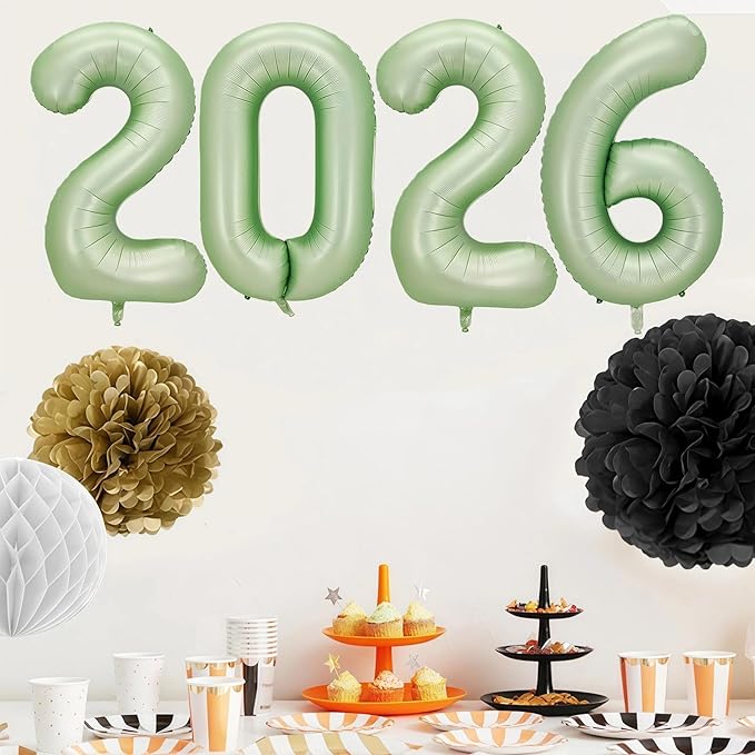 Sage Green 2026 Balloons, 40 Inch 2026 Number Balloon Foil New Year Balloon Numbers for New Years Eve Party Graduation Party Decoration
