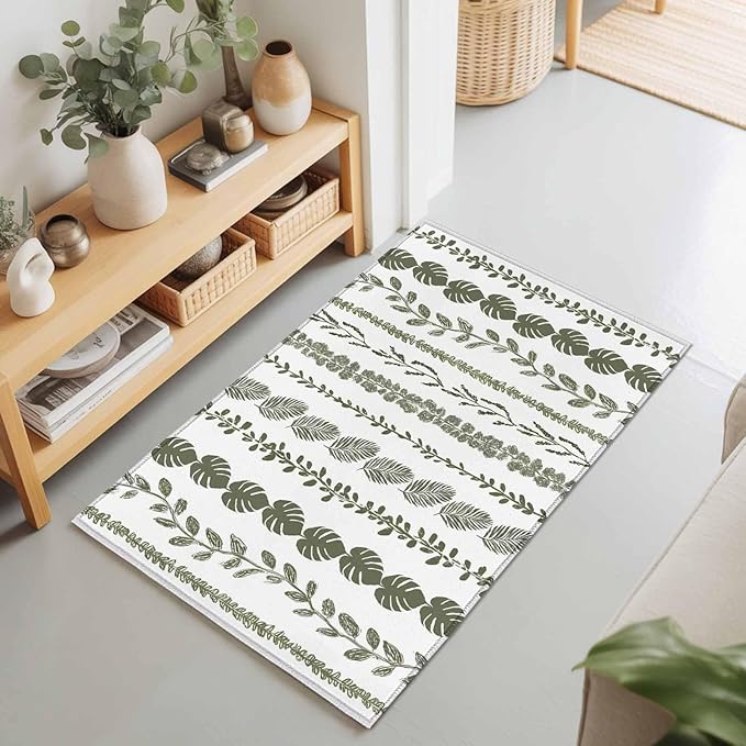 Area Rug 2x3ft, Summer Tropical Leaf Seamless Washable Rugs for Living Room Bedroom, Farmhouse Green Leaves Plant Soft Non-Slip Area Rugs Rectangle Floor Carpet for Dining Room