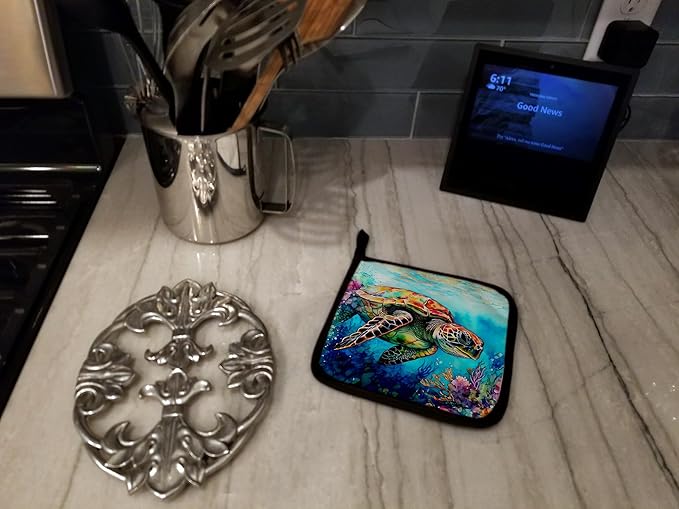 Caroline's Treasures Loggerhead Sea Turtle Pair of Pot Holders Kitchen Heat Resistant Pot Holders Sets Oven Hot Pads for Cooking Baking BBQ, 7 1/2 x 7 1/2