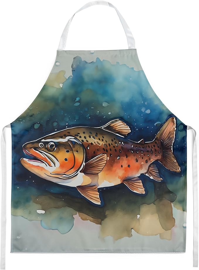 Caroline's Treasures Brown Trout Apron Cooking Kitchen Server Baking Crafts Gardening for Adult Women Men, Unisex, Large, Multicolor