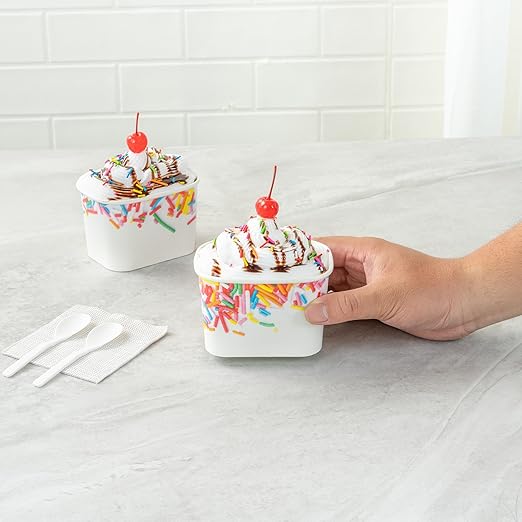 Coppetta 12 Ounce Dessert Cups, 50 Greaseproof Ice Cream Cups - Lids Sold Separately, For Hot And Cold Foods, White Paper Yogurt Bowls, Festive Sprinkle Design, Disposable, Sturdy- Restaurantware