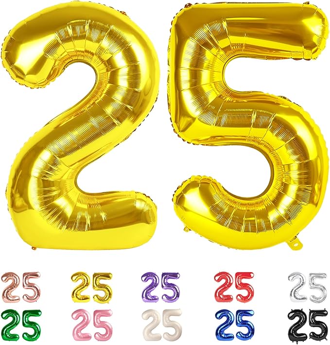 25 Balloon Numbers, 25th Birthday Decorations for Women Men, Number 52 Balloons 40 In Gold Birthday Party Decorations for Wedding, Celebration Party, Graduations