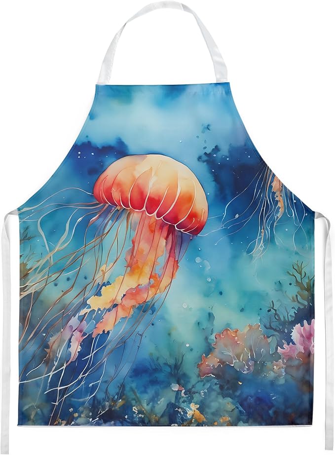 Caroline's Treasures Jellyfish Apron Cooking Kitchen Server Baking Crafts Gardening for Adult Women Men, Unisex, Large, Multicolor