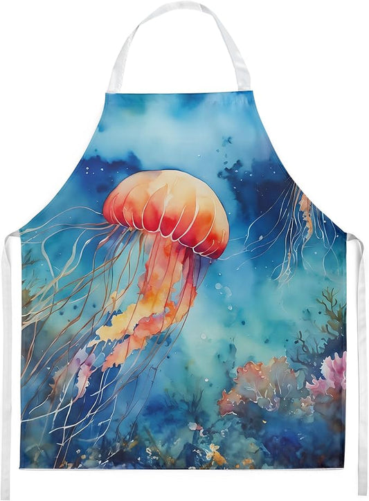 Caroline's Treasures Jellyfish Apron Cooking Kitchen Server Baking Crafts Gardening for Adult Women Men, Unisex, Large, Multicolor