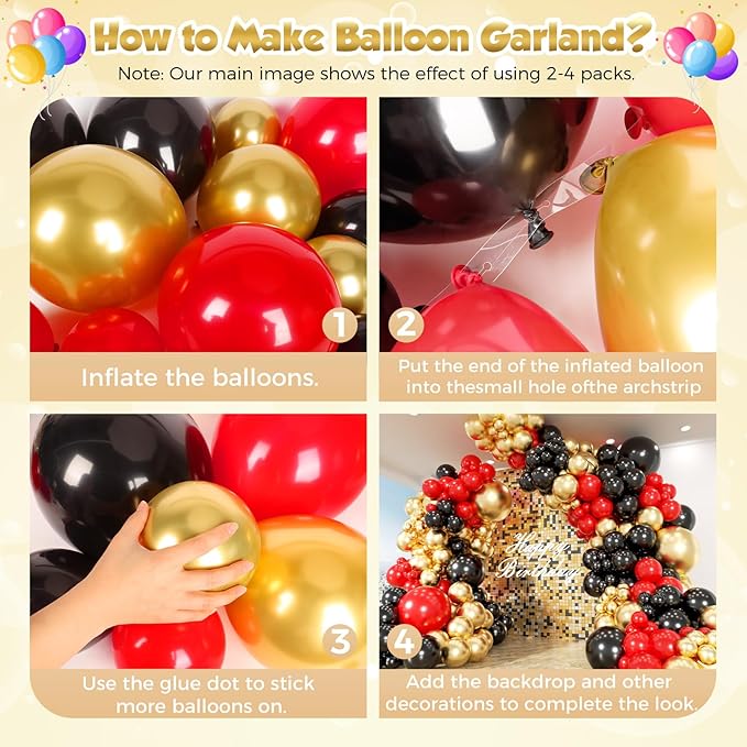 153Pcs Red and Black Gold Balloons Garland Arch Kit - 18 12 10 5 inch Different Size Black and Red Metallic Gold Balloons for Casino Anniversary Night Hollywood Movie Night Party Decorations