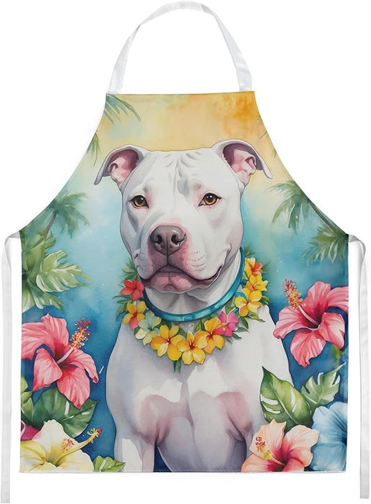 Caroline's Treasures Pit Bull Terrier Luau Apron Cooking Kitchen Server Baking Crafts Gardening for Adult Women Men, Unisex, Large, Multicolor