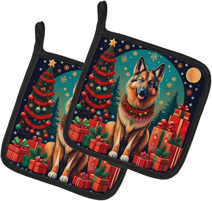 Caroline's Treasures Belgian Tervuren Christmas Pair of Pot Holders Kitchen Heat Resistant Pot Holders Sets Oven Hot Pads for Cooking Baking BBQ, 7 1/2 x 7 1/2