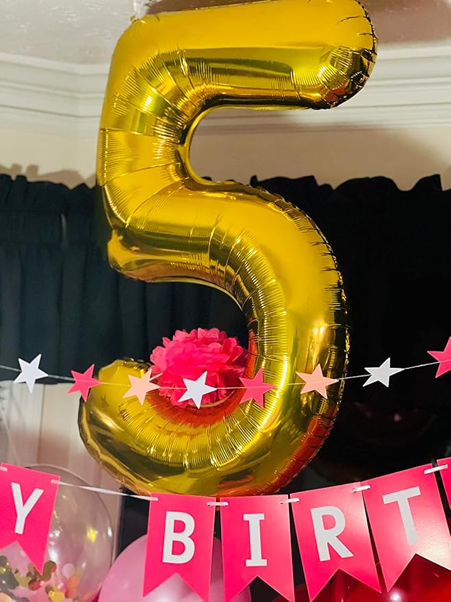 5 Balloon Number Gold Party Decorations for Girl Boys, 40 In Big Five Balloons for Engagement, Wedding, Celebration Party, Graduations, Photo Shoot