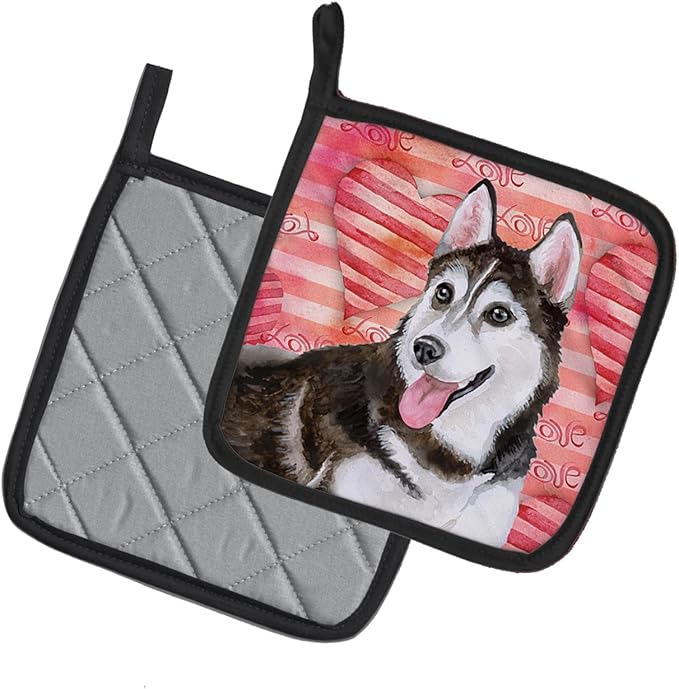 Caroline's Treasures BB9799PTHD Siberian Husky #2 Love Pair of Pot Holders, Red Kitchen Heat Resistant Pot Holders Sets Oven Hot Pads for Cooking Baking BBQ, 7 1/2 x 7 1/2