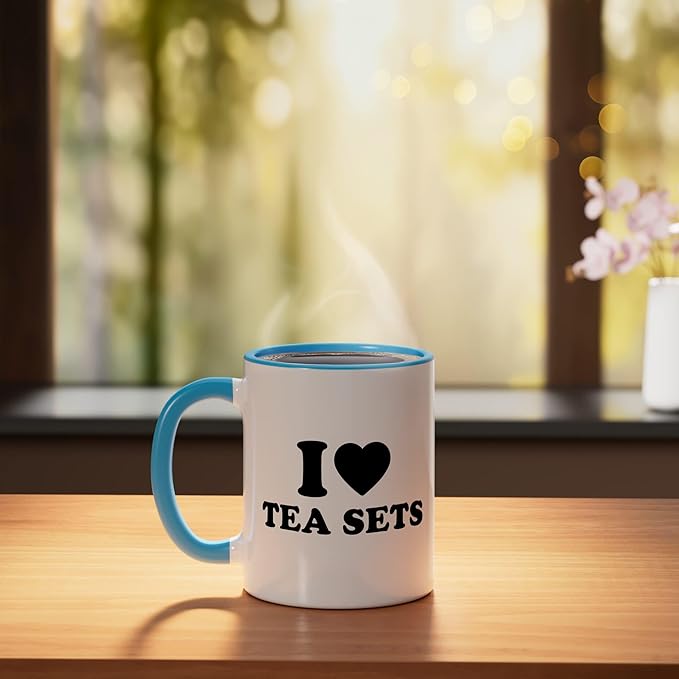 I Love Tea Sets Ceramic Mug, Blue/White