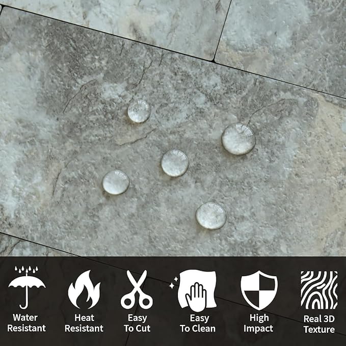 AULIGET 4-Piece Faux Stone Peel and Stick Backsplash Wall Tiles, 3" x 6" Grey & Brown Slate PVC Stick on Tile for Backsplash Kitchen, Bathroom, Laundry Room, Camper, Fireplace