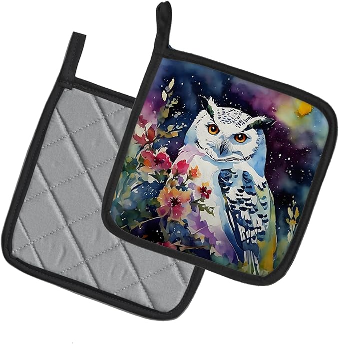 Caroline's Treasures Snowy Owl Pair of Pot Holders Kitchen Heat Resistant Pot Holders Sets Oven Hot Pads for Cooking Baking BBQ, 7 1/2 x 7 1/2