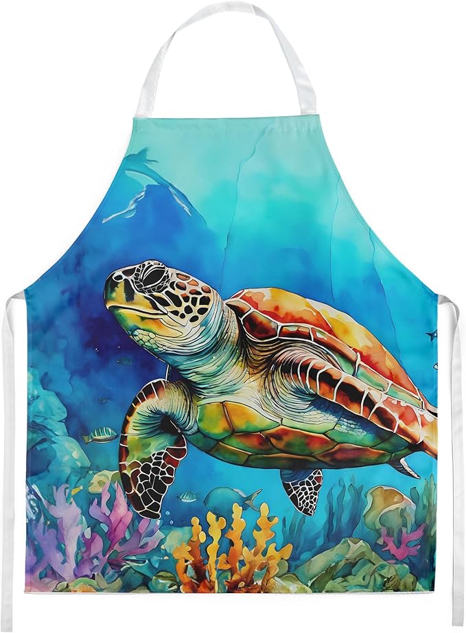 Caroline's Treasures Loggerhead Sea Turtle Apron Cooking Kitchen Server Baking Crafts Gardening for Adult Women Men, Unisex, Large, Multicolor