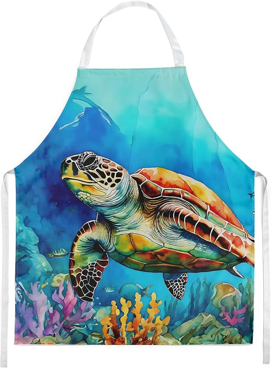 Caroline's Treasures Loggerhead Sea Turtle Apron Cooking Kitchen Server Baking Crafts Gardening for Adult Women Men, Unisex, Large, Multicolor