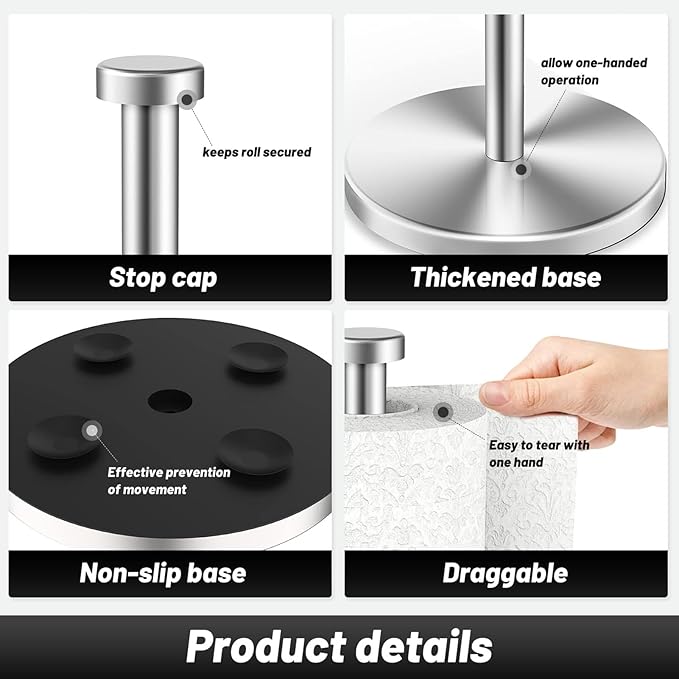 Paper Towel Holder Countertop | Metal Bathroom Towel Holder Stand,Stainless Steel Countertop, Vertical Dispenser for Bathroom Kitchen