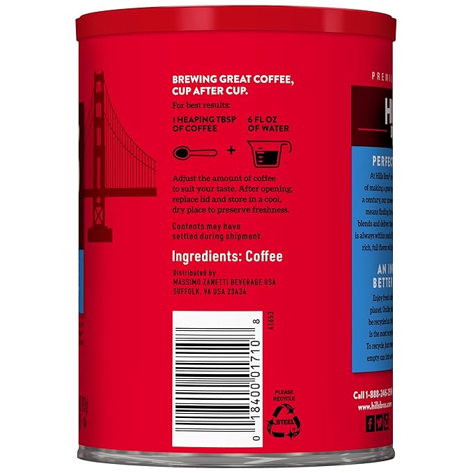 Hills Bros. Perfect Balance Ground Coffee – Premium Arabica Coffee Beans – Medium Roast, Rich Flavor Cup After Cup – Recyclable Steel Can for Freshness – Certified Kosher – 10.3oz Can, Pack of 6