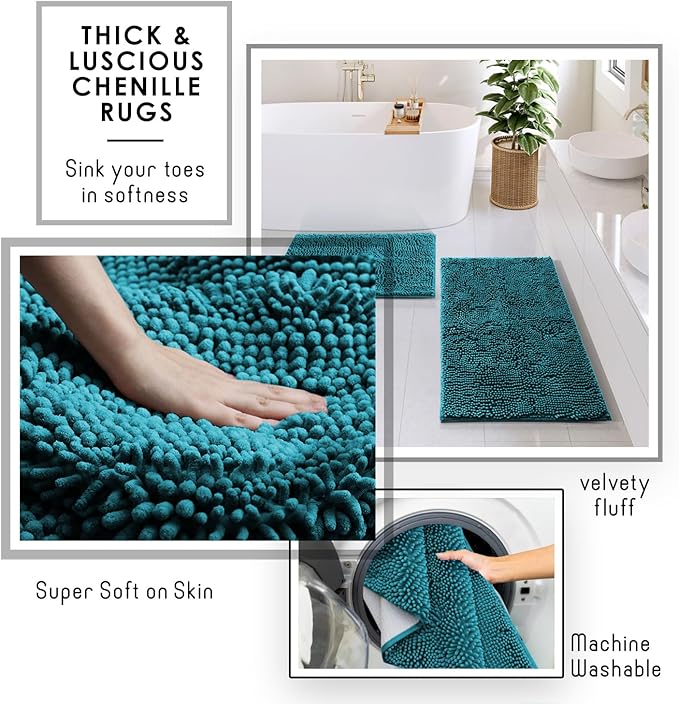 Clara Clark Bathroom Set - Teal Bathroom Accessories Set, 6PC Bathroom Accessory Set, Bathroom Sets with Bathroom Rugs, Toilet Brush, Trash Can & Soap Dispenser