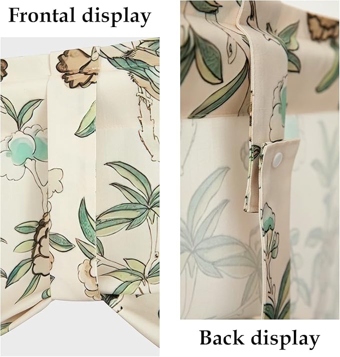 Leeva Tie-up Window Valance Curtain for Study Room, Linen Energy Saving Bird Printed Foral Pattern Rod Pocket Small Curtains for Bedroom Dining Room, 52 x 18 Inches, Beige, One Panel