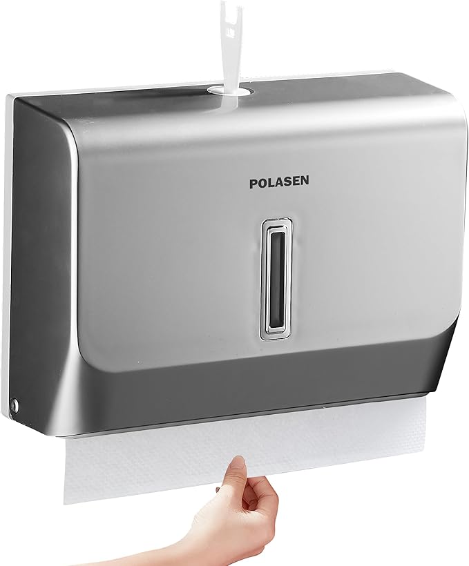 Paper Towel Dispenser Wall Mount Silver Upgraded Plastic Thickness for Universal 10” Multifold Trifold Z Fold Hand Towel Tissue Holder with Lock for Commercial Restroom Bathroom