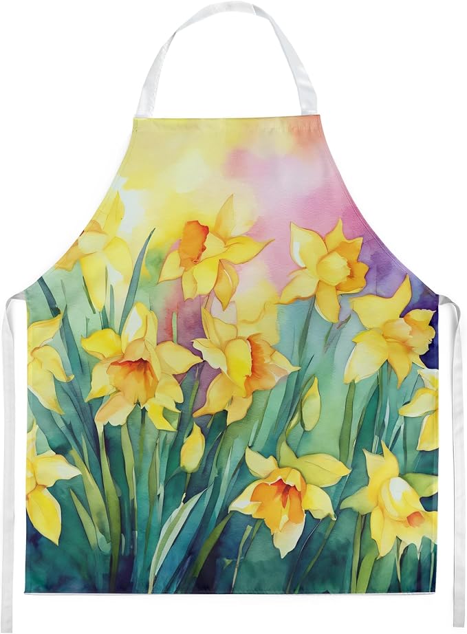 Caroline's Treasures Daffodils in Watercolor Apron Cooking Kitchen Server Baking Crafts Gardening for Adult Women Men, Unisex, Large, Multicolor