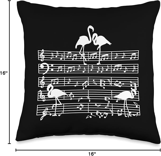 Music Notes with Flamingo on Music Sheet - Music Teacher Throw Pillow