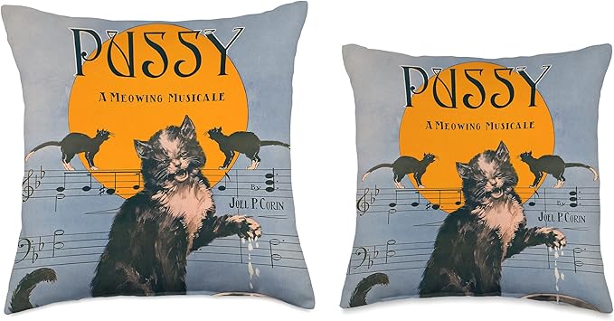 Pussy A Meowing Musicale Sheet Music Cover Funny Cat Throw Pillow
