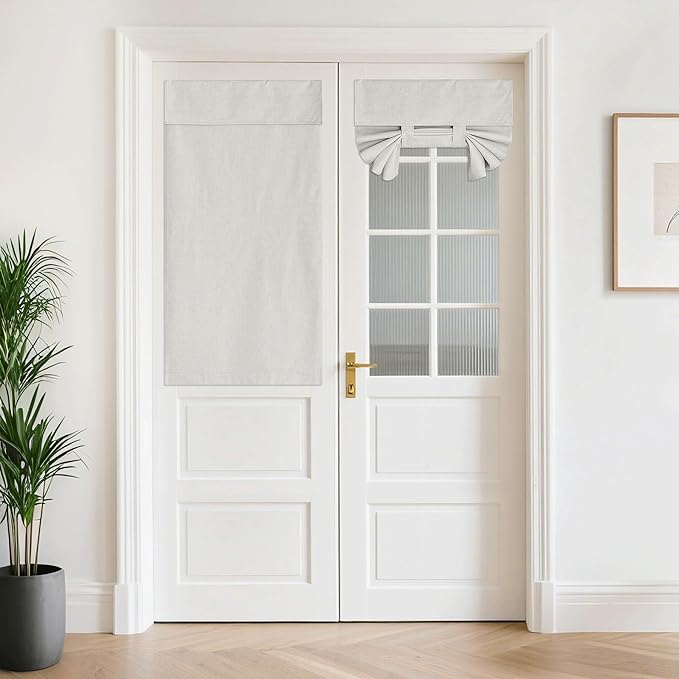 NICETOWN Sheer Linen Door Window Curtains Natural Linen Blended, Privacy French Door Curtains Thermal Insulated Covering for Patio Glass Front Window, 26 inch x 50 inch, Ivory White, 1 Panel