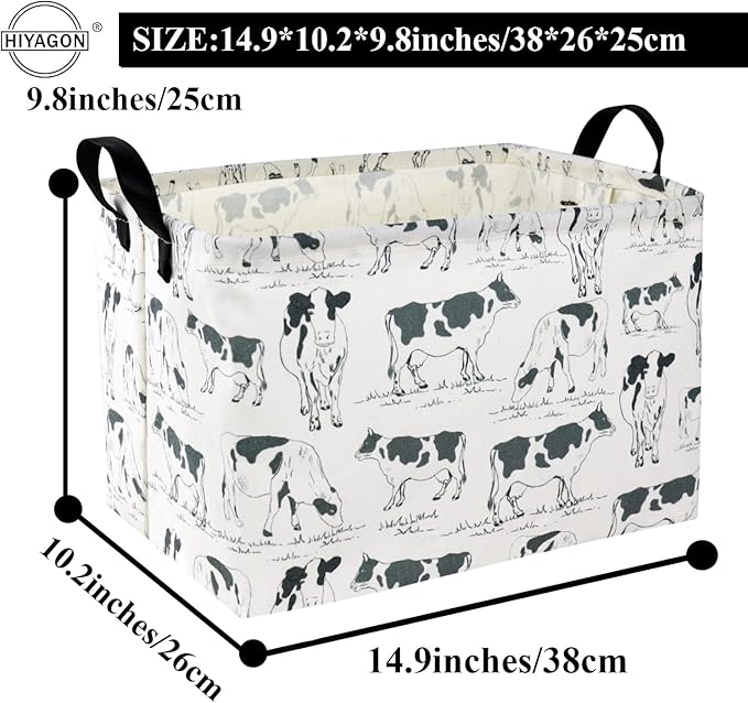 HIYAGON Cow Print Storage Bin - Kids Gift Basket, Rectangular Room Decor for Home, Books