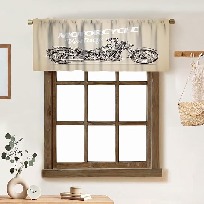 Motorcycle Cool Valance Curtain Vintage Rod Pocket Valance Window Treatments Short Curtains for Kitchen Bathroom Farmhouse Living Room Decor 54x18inch
