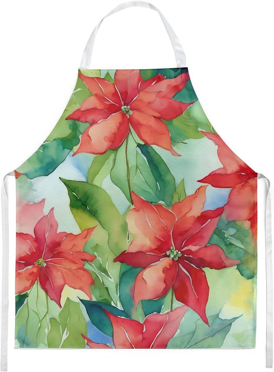 Caroline's Treasures Poinsettias in Watercolor Apron Cooking Kitchen Server Baking Crafts Gardening for Adult Women Men, Unisex, Large, Multicolor